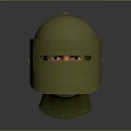 Yellow Dome Shaped Weapon Helmet With Protective Face Shield And Metallic Accents