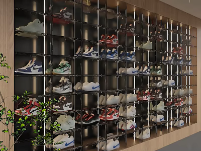 Modern Grid Storage Shelving Unit for Displaying Various Sneakers Collection 3d model