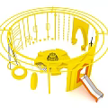 Yellow Outdoor Playground Equipment with Circular Frame Slide Climbing Net and Swing