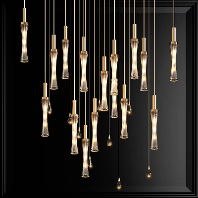 Modern Glass Chandeliers With Gold Metal Stems And Warm Hanging Lights 3d model