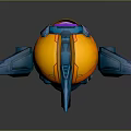 Futuristic Sci Fi Device With Orange Spherical Body Purple Glowing Top And Blue Side Thrusters