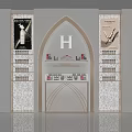 Mall Counter With Arched Design H Logo Cosmetics Display And White Gold Decor