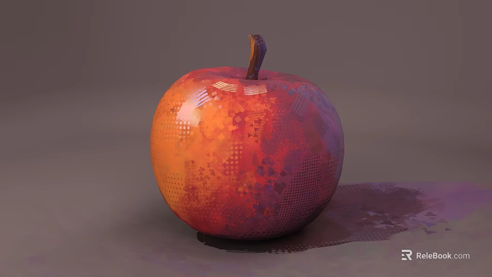 Carved Apple Sculpture with Vibrant Red Orange Color and Intricate Textured Surface 3d model 