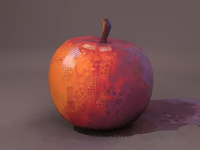 Carved Apple Sculpture with Vibrant Red Orange Color and Intricate Textured Surface 3d model