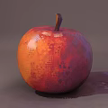 Carved Apple Sculpture with Vibrant Red Orange Color and Intricate Textured Surface