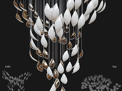 Elegant Modern Decorative Chandelier Featuring White And Gold Leaf Shaped Hanging Elements 3d model