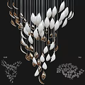 Elegant Modern Decorative Chandelier Featuring White And Gold Leaf Shaped Hanging Elements
