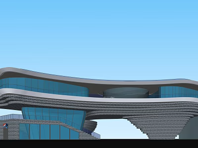 Modern Museum Building With Curved Structure Glass Curtain Wall And Stone Facade 3d model