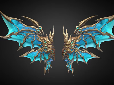 Mythical Dragon Like Flying Creature With Intricate Blue And Gold Wings 3d model