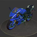Sleek Blue Sport Motorcycle With Black Seat On Metallic Circular Platform