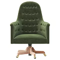 Green Office Chair With Tufted Backrest Armrests And Wooden Base