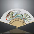 Traditional Chinese Folding Fan With Colorful Dragon Design On White Surface
