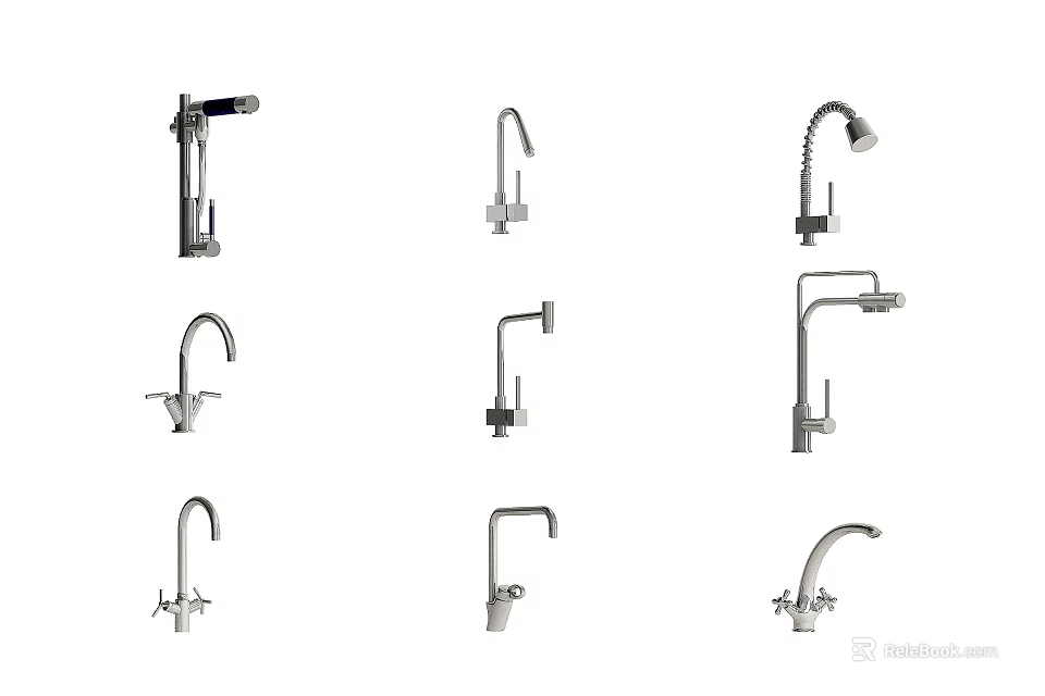 Various Contemporary Kitchen Bathroom Faucet Designs With Stainless Steel And Chrome Finishes 3d model 