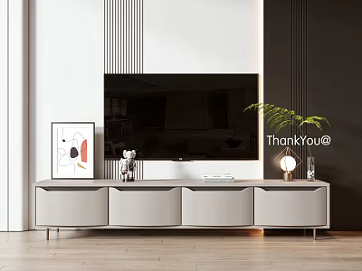 Modern TV Stand Home Living Room With Decorative Painting Ornament Potted Plant And Table Lamp 3d model