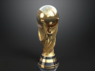 Golden World Cup Style Trophy With Shiny Surface And Black White Striped Base 3d model