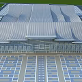 Modern Building with Glass Curtain Walls Roof Design Spacious Front Plaza and Geometric Paved Ground