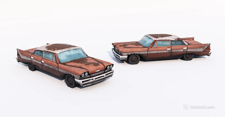 Two Rusty Old Classic Cars With Weathered Exterior And Vintage Design 3d model 