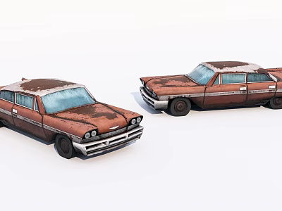 Two Rusty Old Classic Cars With Weathered Exterior And Vintage Design 3d model