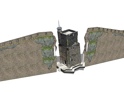 Great Wall Ancient Watchtower Connecting Stone Wall Sections With Details 3d model