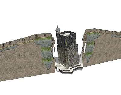Great Wall Ancient Watchtower Connecting Stone Wall Sections With Details 3d model