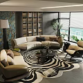 Modern Living Room Sofa Coffee Table Set With Zebra Print Rug Pillows And Green Plant