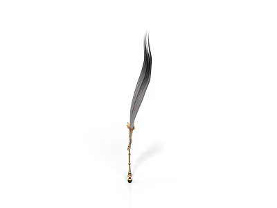 Elegant Black Feather Quill Pen With Golden Handle For Writing 3d model