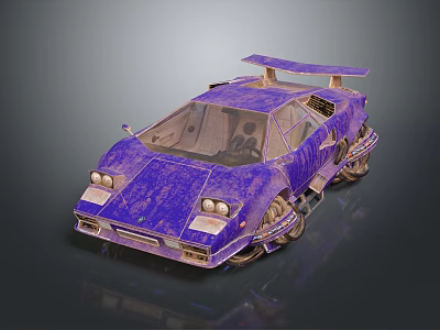 Purple Vintage Sports Car With Textured Body Rear Spoiler And Stylish Wheels 3d model