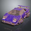 Purple Vintage Sports Car With Textured Body Rear Spoiler And Stylish Wheels