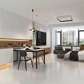 Modern Apartment Interior Design With Open Kitchen Living Room And City View