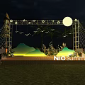 NIO Summer 22 Stage With Night Lighting Mountain Decorations Palm Trees And String Lights