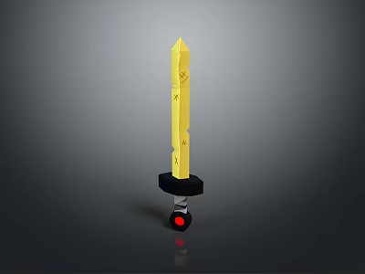 Detailed Yellow Decorative Sword With Engravings And Black Base Red Accent 3d model