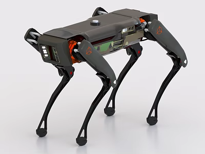 Smart Quadruped Machine Design With Mechanical Legs Black Body And Orange Details 3d model