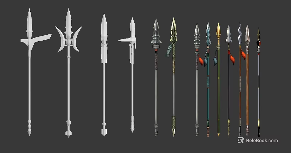 Various Spear Weapons Designs With Different Handle And Blade Details For Collection 3d model