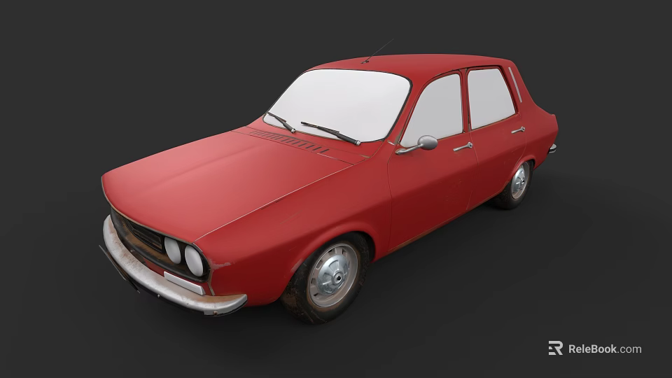 Red Vintage Sedan Car With Classic Body Design And Silver Wheels 3d model 