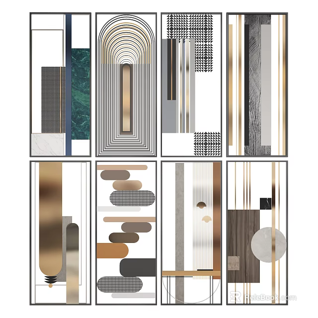 Modern Partition Design With Geometric Patterns Glass And Metal Decorative Elements 3d model 