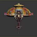 Futuristic Cosmic Spacecraft With Colorful Glass Dome Gold Pink Geometric Patterns And Thruster Like Base