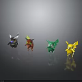 Colorful Cartoon Creature Characters Featuring Gray Red Green Yellow Designs And Shiny Surfaces
