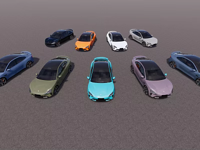 Multiple Modern Cars With Various Colors Arranged In Display Formation 3d model