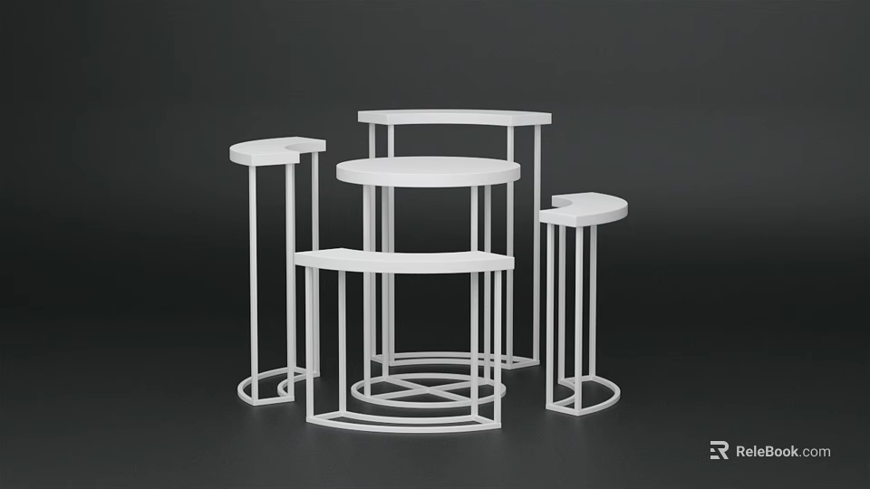 White Minimalist Side Tables With Various Shapes And Metal Frames Design 3d model 