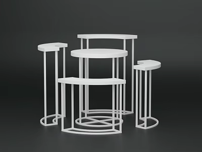 White Minimalist Side Tables With Various Shapes And Metal Frames Design 3d model