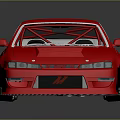 Red Modified Sports Car With Low Stance Black Wheels And Hood Vents