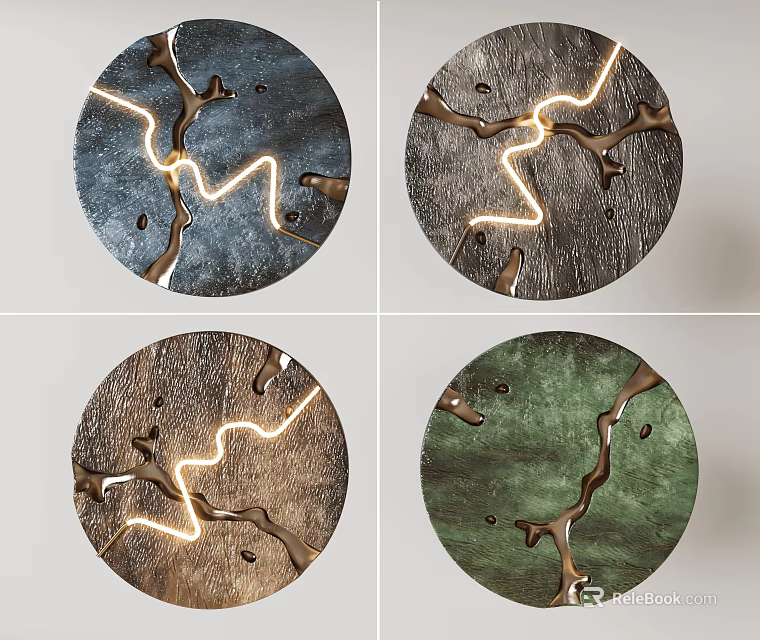 Round Wall Decor With Various Textures And Illuminated Glowing Line Design 3d model