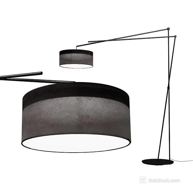 Modern Minimalist Floor Lamp With Round Gray Black Shade And Sleek Metal Stand 3d model 