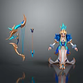 Elegant Elven Archer With Ornate Blue Bow And Mythical Creature