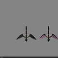 Decorative Weapon With Dark And Pink Wings Golden Body And Green Gemstone