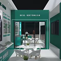 Yuepai Lunda Store Interior With Green Walls Large Windows Scenic View White Tables Chairs