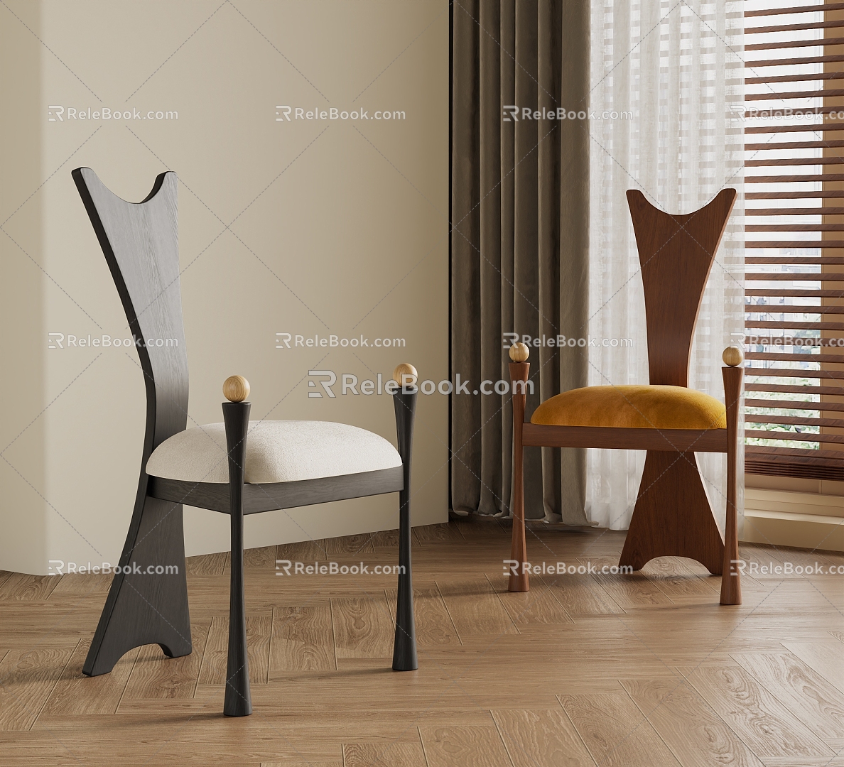 Middle French Dining Chair 3d model