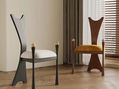 Unique Design Dining Chairs With Black Brown Frames And White Velvet Cushions On Wooden Floor 3d model