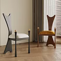 Unique Design Dining Chairs With Black Brown Frames And White Velvet Cushions On Wooden Floor
