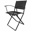 Black Folding Leisure Chair with Metal Frame Mesh Design and Armrests